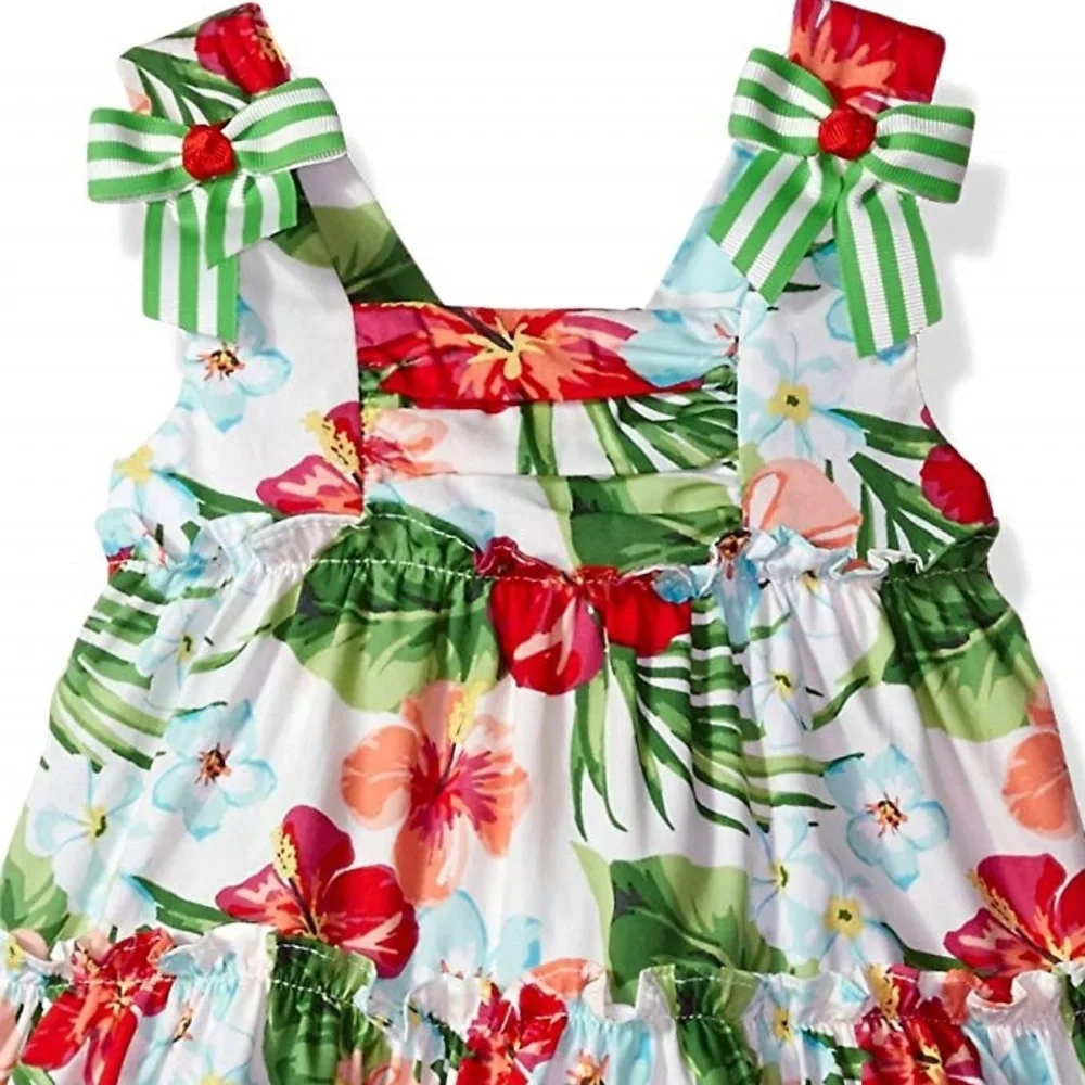 Bonnie Baby Tropical Floral Poplin Sundress Dress Set Size 3-6 NB‎ NWT